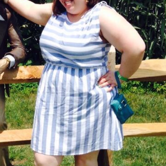 *HP 3/14 & 6/10* "Denim" & White Striped Dress