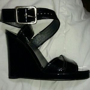 Stuart Weitzman Black Patent Leather Wedges
