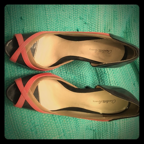 EUC Charlotte Russe Sz 8 Pumps. Grey, Salmon, Tan