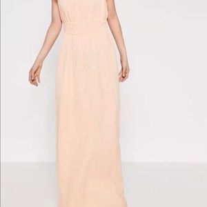 Zara Long maxi Nude Pink Dress, cape sleeve