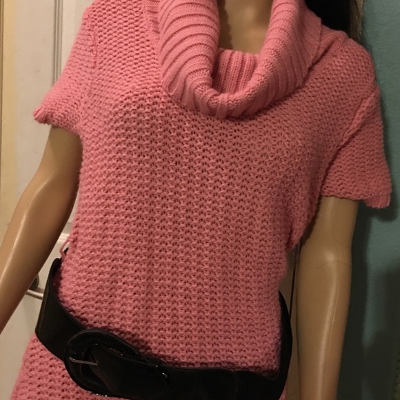 Pretty in Pink Cowl Tunic Sweater with Belt - Picture 2 of 4