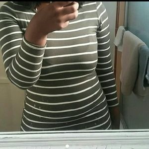 Olive Green and White Striped Dress