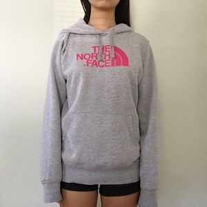 North Face Hoodie Sweatshirt - Gray and White