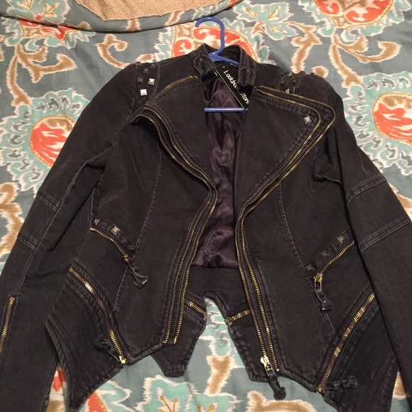 Black denim moto jacket