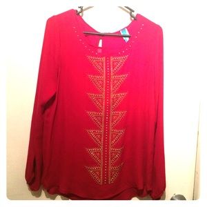 Red and gold long sleeve blouse