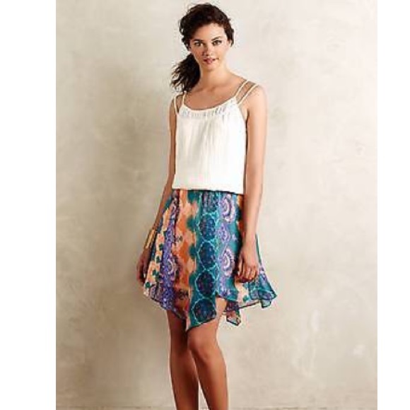 Anthropologie Mandara Circle Print Silk Skirt