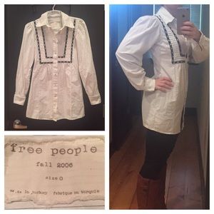 👒 Free People Pinstripe Button Up Lace Tunic 👒
