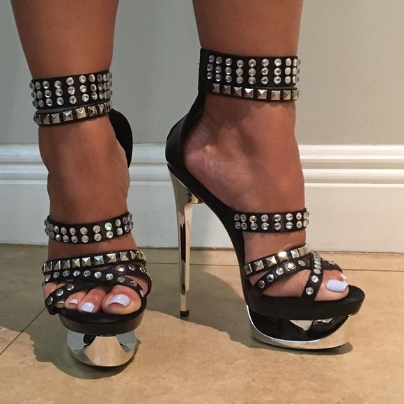 Sexy studded black and chrome platform heels
