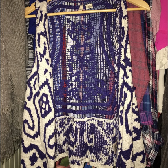 Anthropologie Blue and Cream vest