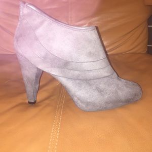 Grey high heel ankle height boots