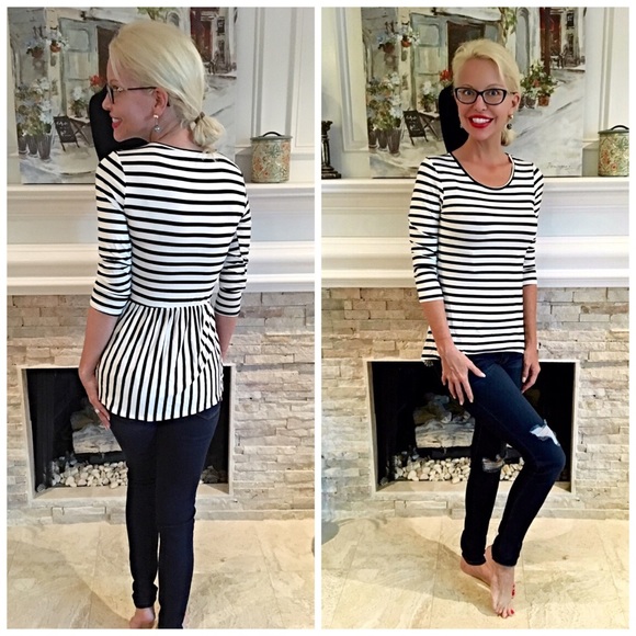 Adorable cut black/white striped top! LAST ONE! - Picture 2 of 2