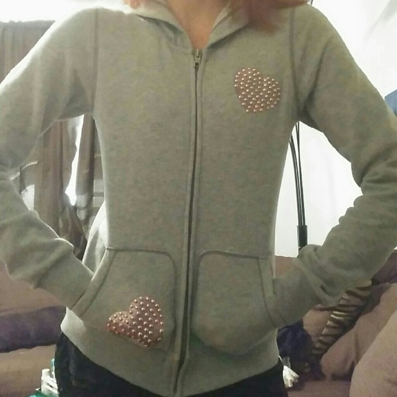 Gently Used VS Size S Zip Up Grey Hoodie w Pink