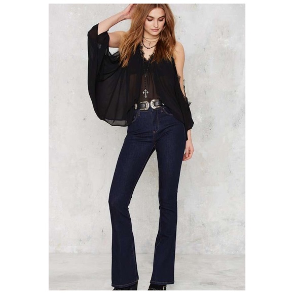 Black Nasty Gal cold shoulder sheer lace top - Picture 2 of 5