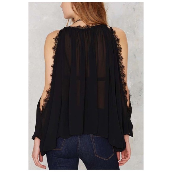 Black Nasty Gal cold shoulder sheer lace top - Picture 3 of 5