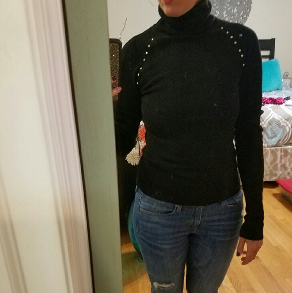 Black studded turtleneck sweater