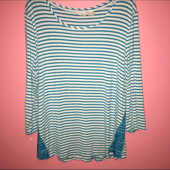 Blue and White striped 3/4 sleeve