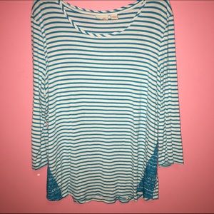 Blue and White striped 3/4 sleeve