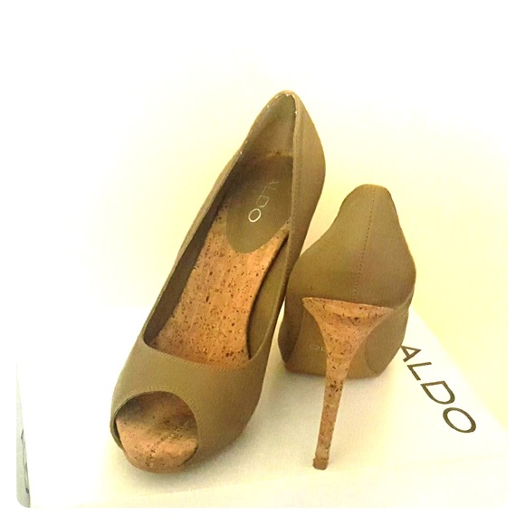 Size 9 classic peep toe cork heels by Aldo.