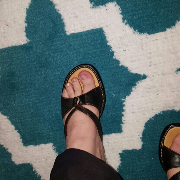 Black with brown trim sandals