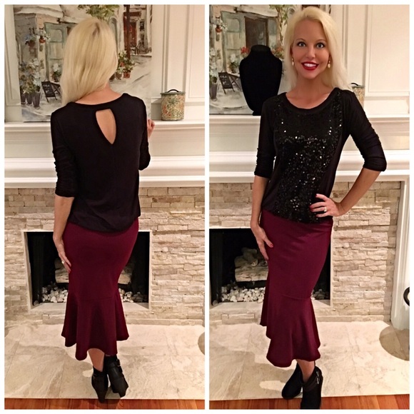 Burgundy tulip midi skirt! LAST CHANCE - Picture 2 of 2
