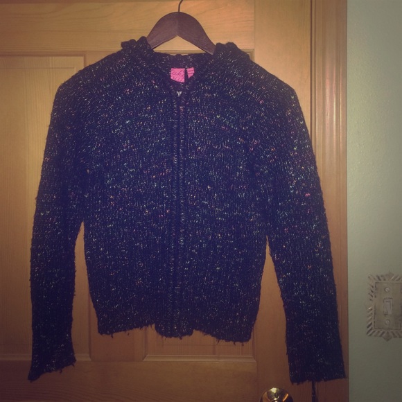 Zip up, hooded sweater.