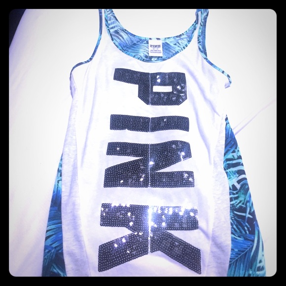 Pink Victoria secret bling tropical palm cute tee