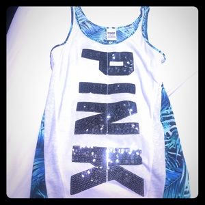 Pink Victoria secret bling tropical palm cute tee