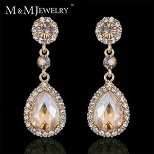 Champagne Crystal Water Drop Long Earrings