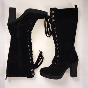 Boots , combat , knee high healed boots