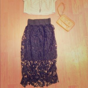 Meraki Black Lace Midi Length Skirt Size S