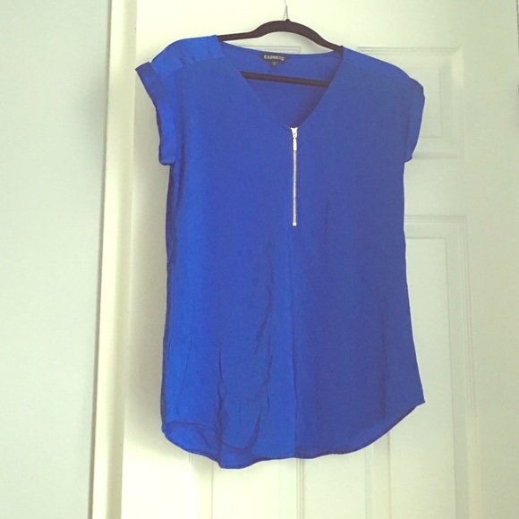 Express Tops - Silky Royal Blue shirt with gold zipper