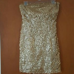 Gold sequin mini dress