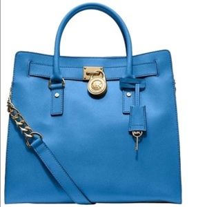 Hamilton Large Saffiano Leather Blue Satchel