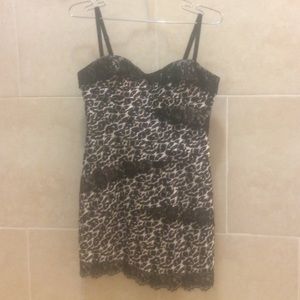 Bebe, leopard print with black lace, tight dress