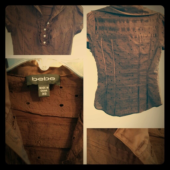 [bebe] Brown Eyelet Collared Blouse