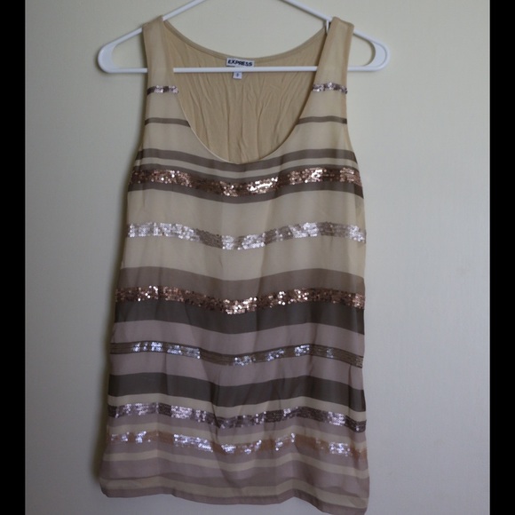 *SOLD* Express Sequin Cream & Brown Tank - Picture 2 of 2