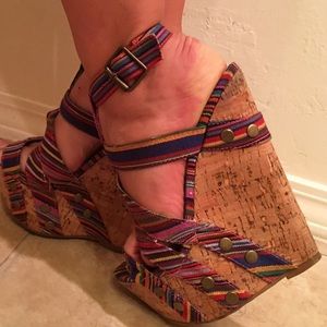 Rainbow Denim Wedges