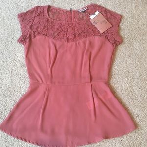 Bershka Pink Lace Peplum Top