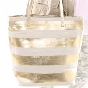 Shiraleah "Zanzibar" Gold & Ecru Striped Tote Bag