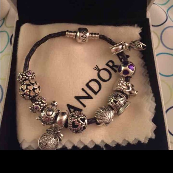 Small purple rope bracelet with 11 charms