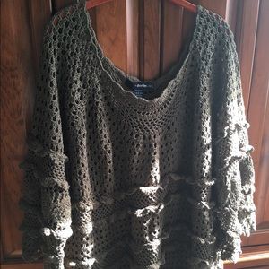 Olive Green Crocheted tunic style sweater EUC