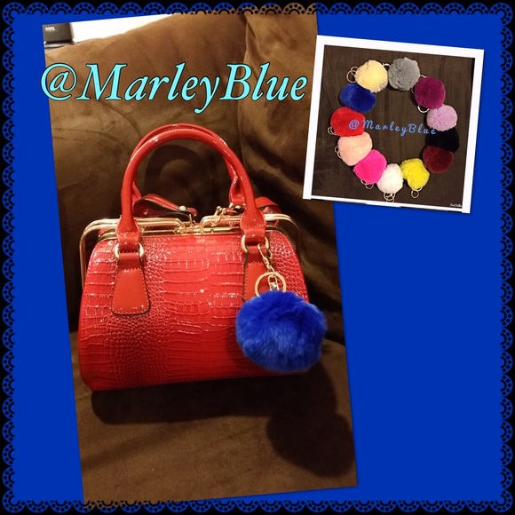 Buy2 Get 1 FREE!! Genuine Rex Rabbit Fur Pompom Keychain BLUE