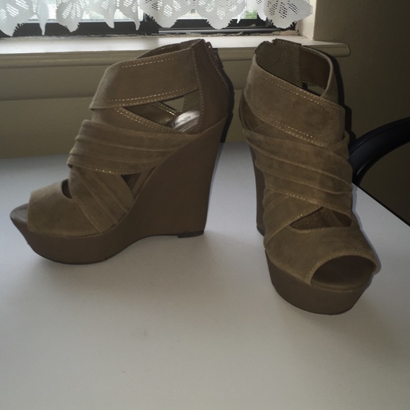 Taupe thick strapped heels
