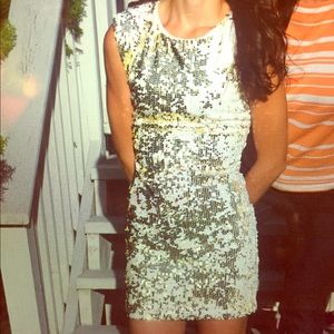 White and Gold Sequin Cocktail Dress