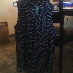 Dark navy blue with white polka dot sleeveless top