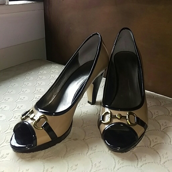 Anne Klein Peep Toe Heels with Buckle Detail - Picture 1 of 3