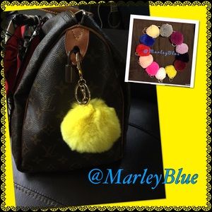 Buy2 Get 1 FREE!! Genuine Rex Rabbit Fur Pompom keychain YELLOW