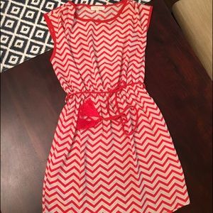 Orange and white chevron print dress
