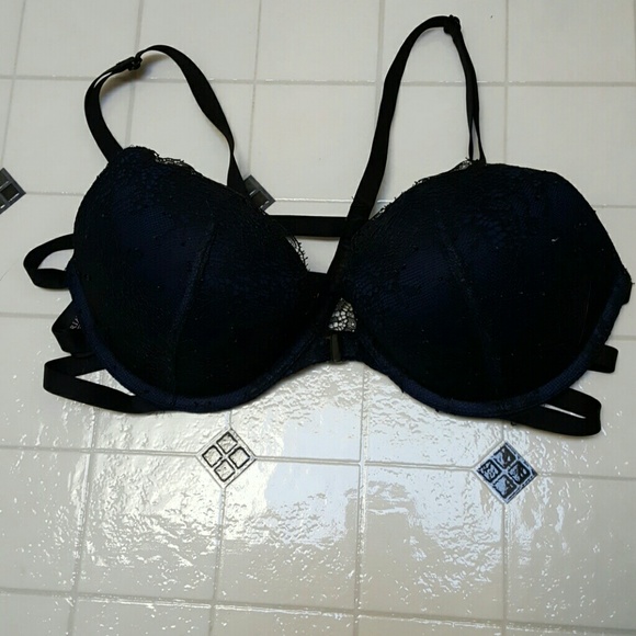 Navy blue black lace overlay Victoria's Secret bra