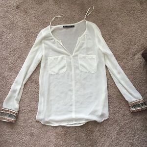 Zara Trafaluc Sheer White Top